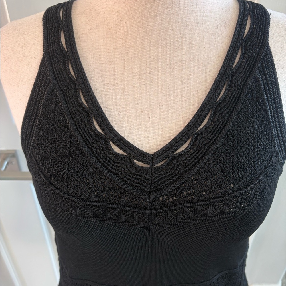 White House Black Market | Black sleeveless lace blouse V Neck | size S |